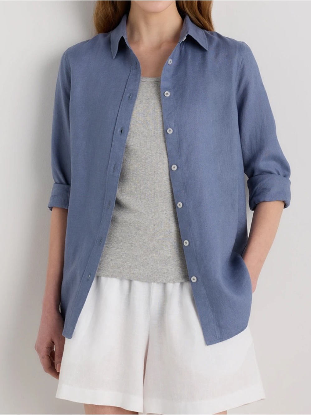 Quince Women's 100% European Linen Long Sleeve Button Up Shirt Moonstone Blue, M